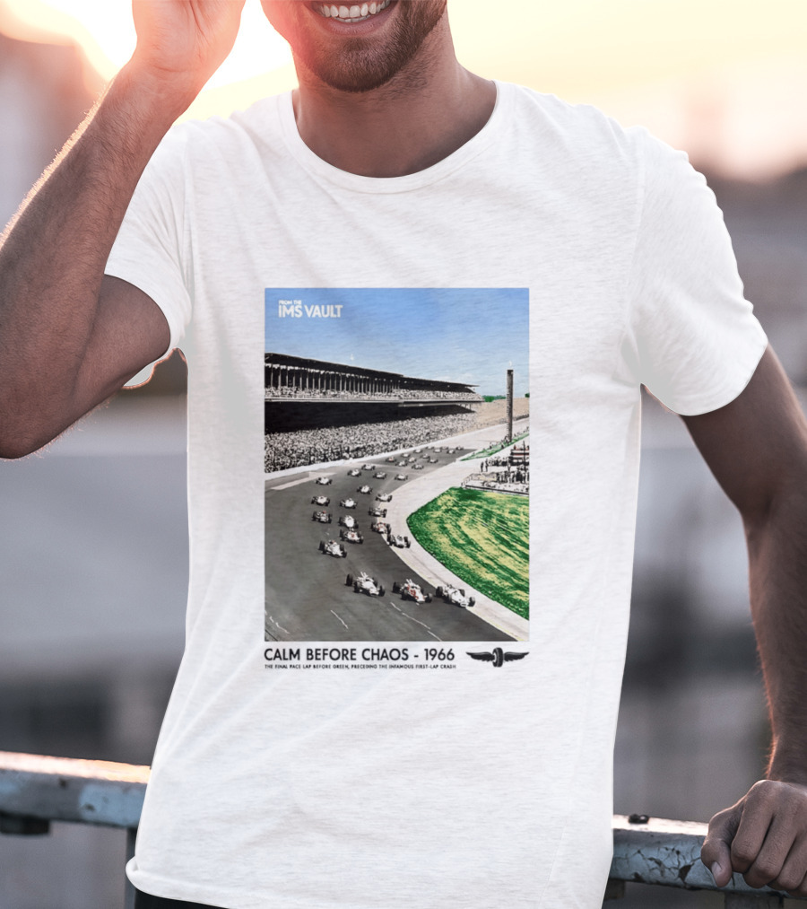 From The IMS Vault Calm Before Chaos 1966 Indianapolis Motor Speedway Racing Scene T-Shirt