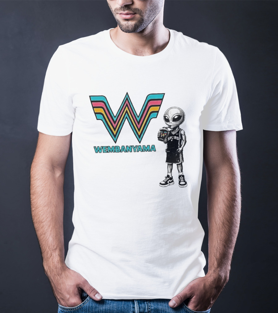 San Antonio Spurs Wembanyama Alien Drinking Spurs T-Shirt