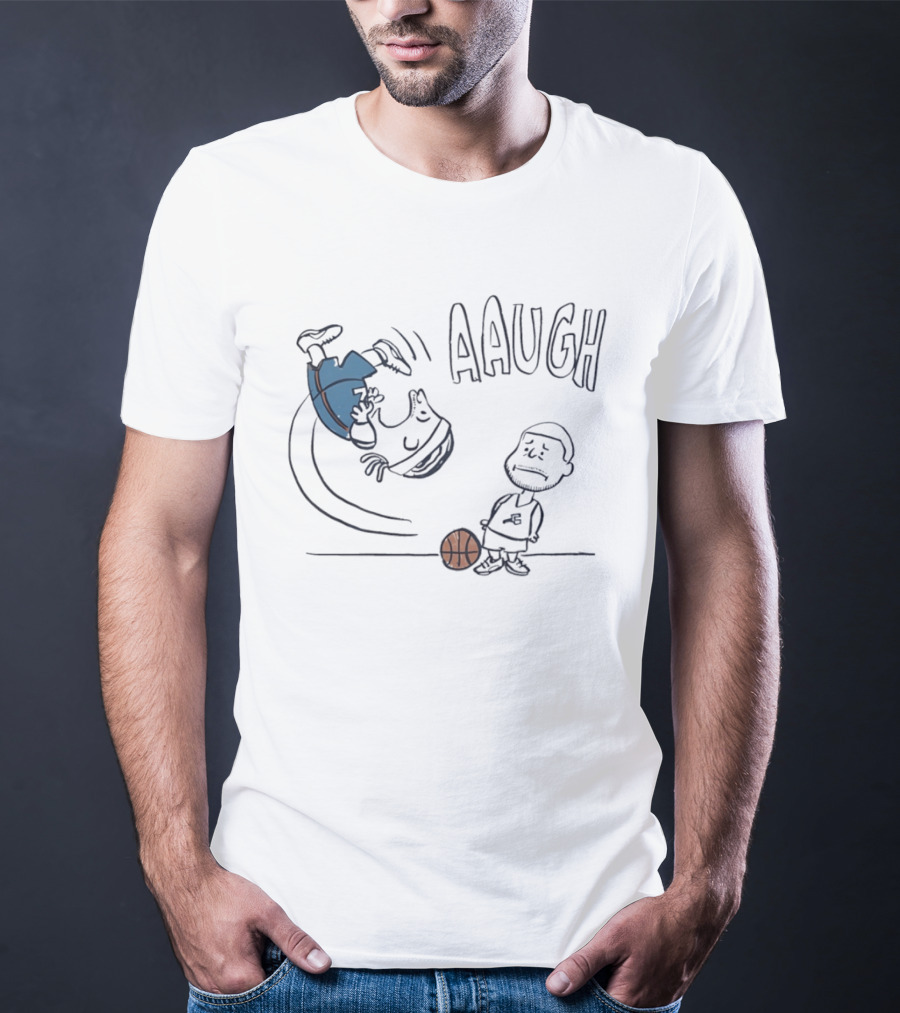 Los Angeles Lakers LeBron James And Peanuts Cartoon Basketball Scene Aaugh T-Shirt