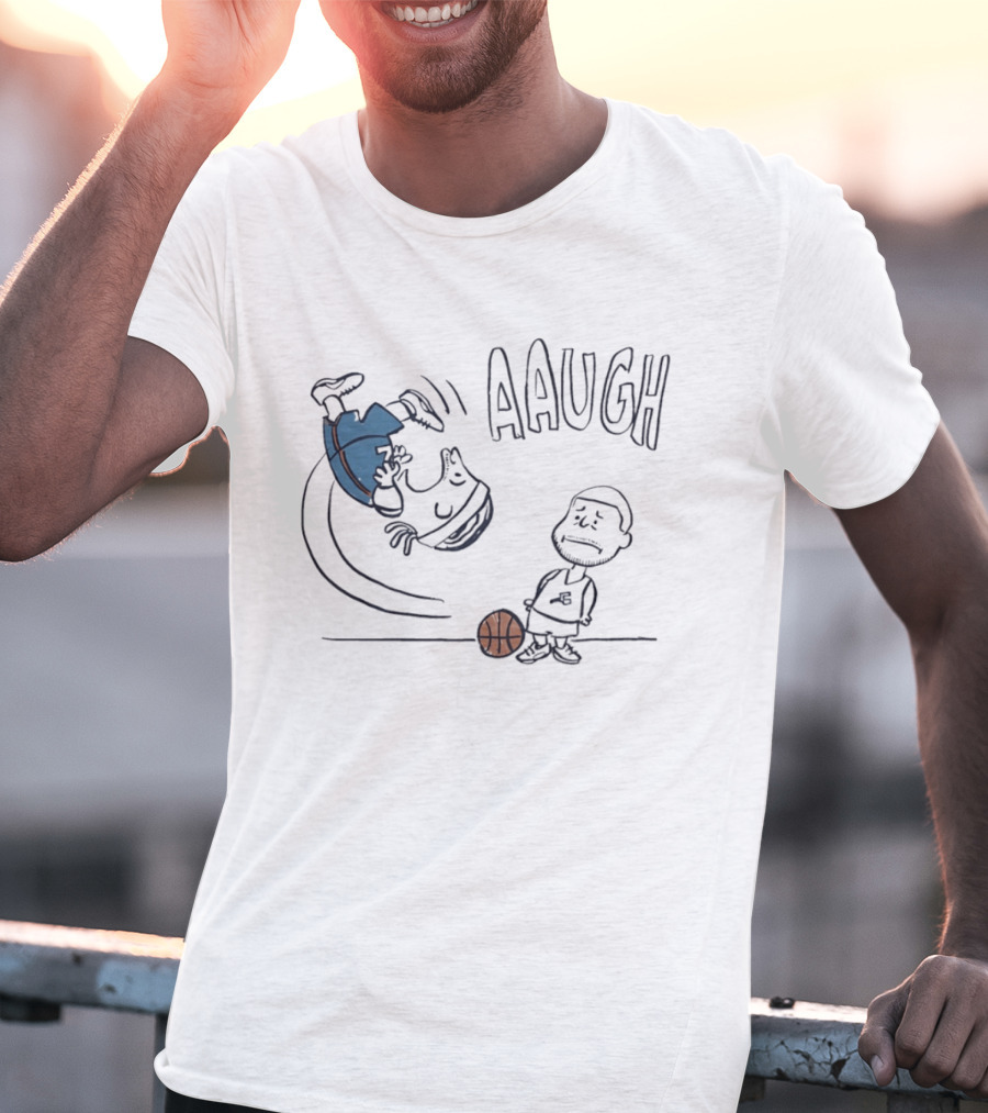 Los Angeles Lakers LeBron James And Peanuts Cartoon Basketball Scene Aaugh T-Shirt