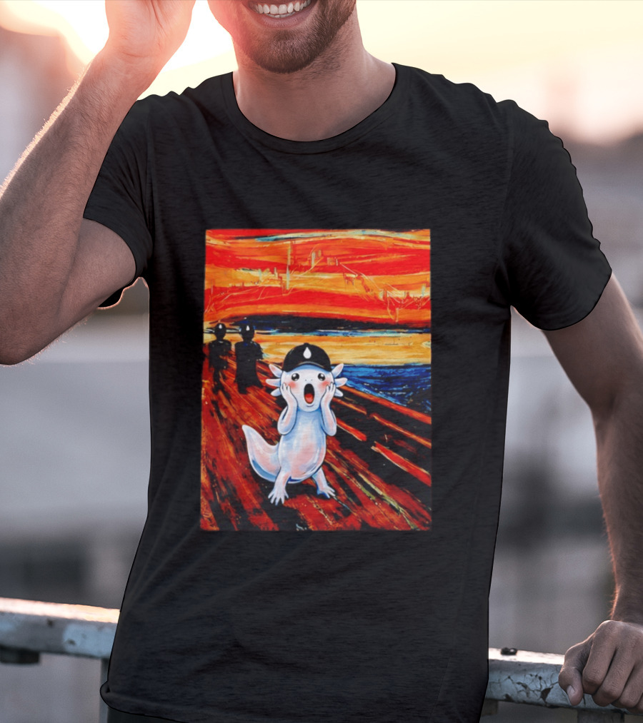 Axolotl Liquid The Scream Parody Painting Munch T-Shirt
