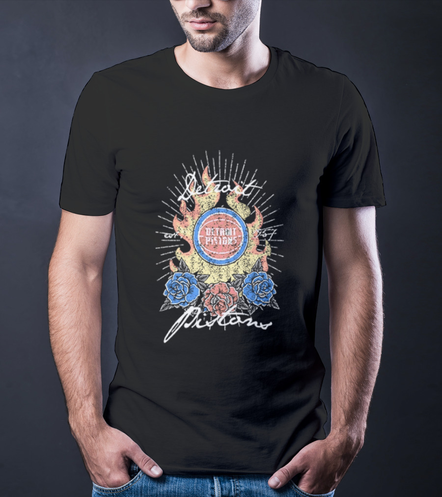 Detroit Pistons Fire Roses Basketball Est 1957 T-Shirt