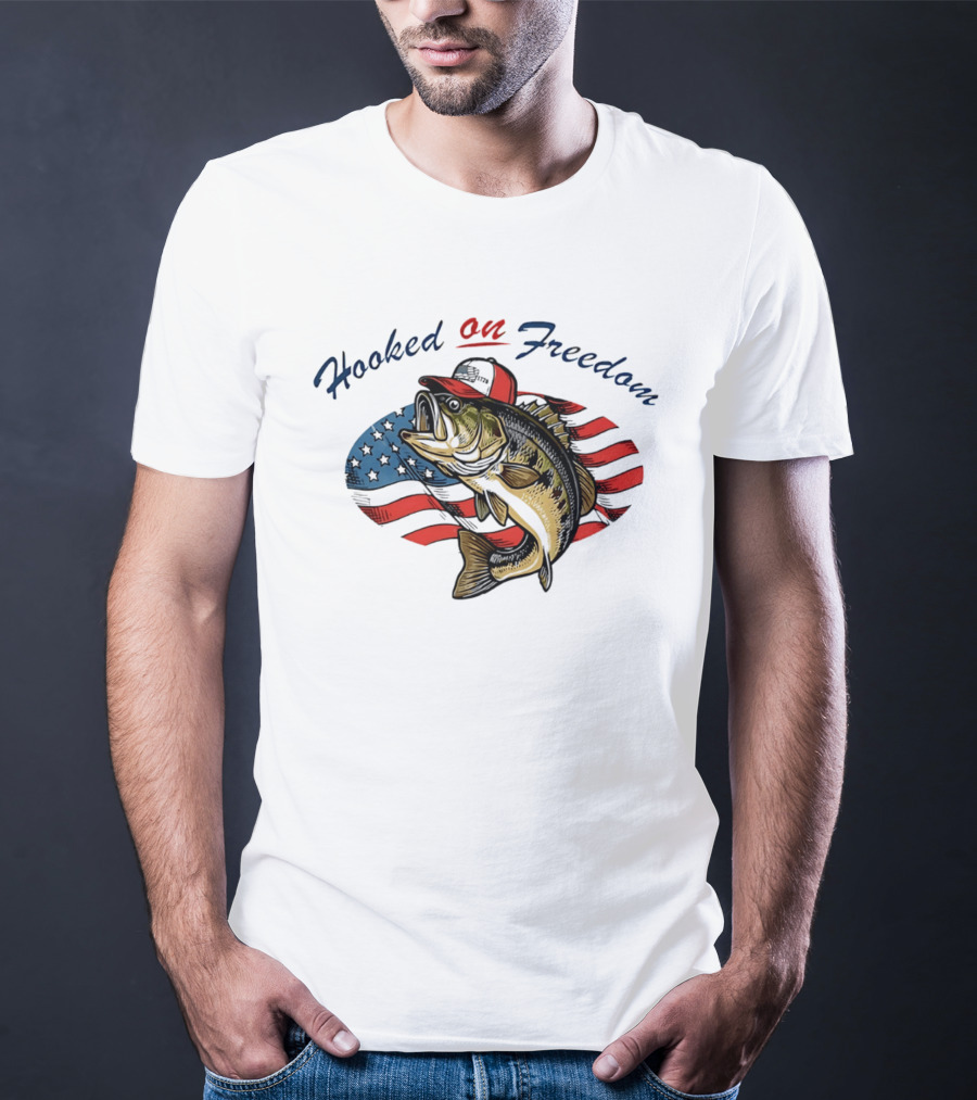 Hooked On Freedom Fish American Flag T-Shirt