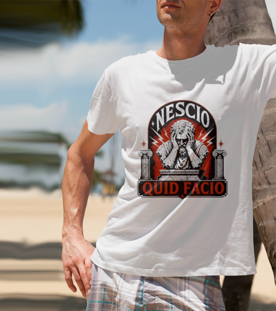 Nescio Quid Facio Roman Statue Design With Lightning And Columns T-Shirt