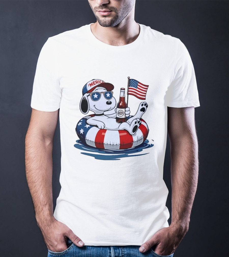 Snoopy Patriotic American Flag Beer Floaty Relaxing T-Shirt