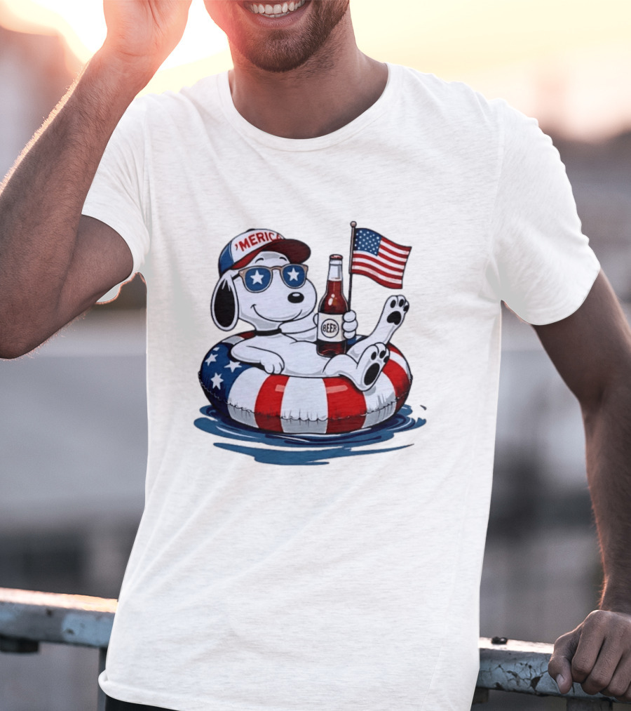 Snoopy Patriotic American Flag Beer Floaty Relaxing T-Shirt