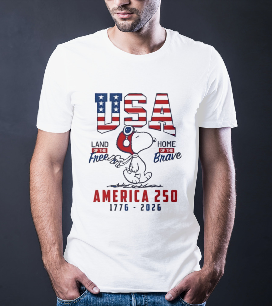 USA Snoopy Land Free Home Brave America 250 1776 2026 T-Shirt