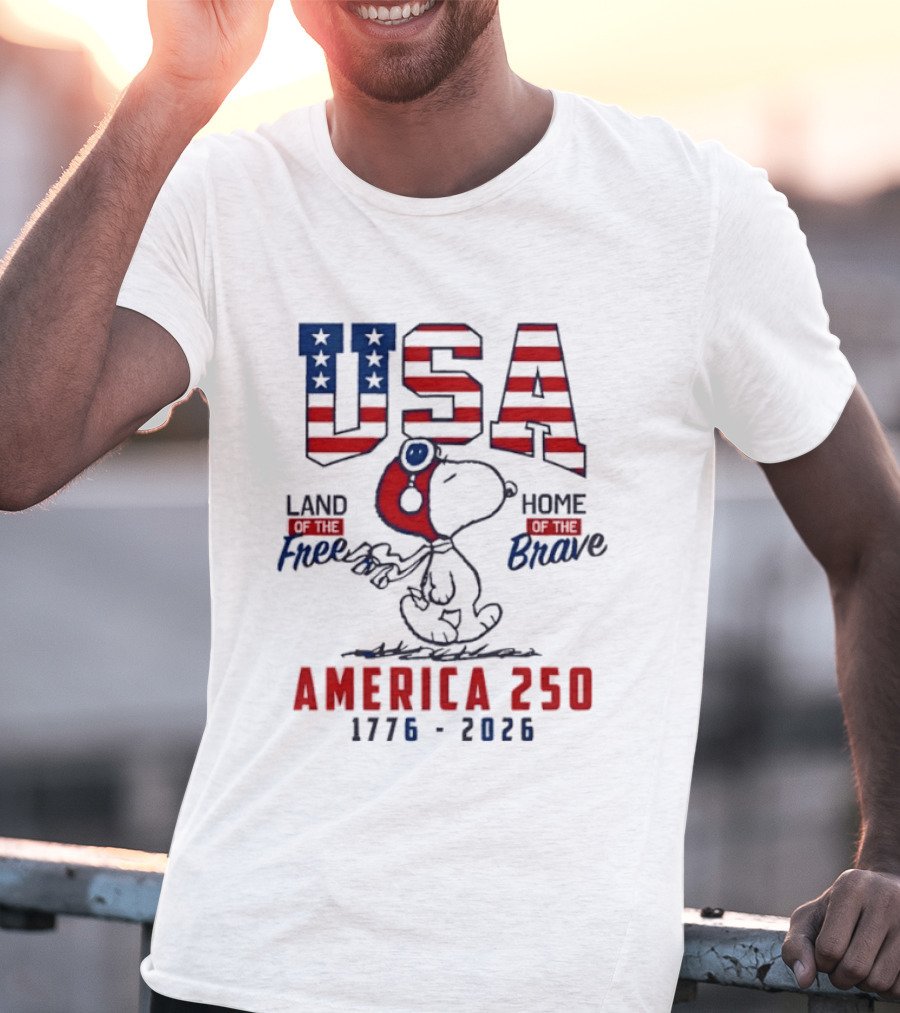 USA Snoopy Land Free Home Brave America 250 1776 2026 T-Shirt
