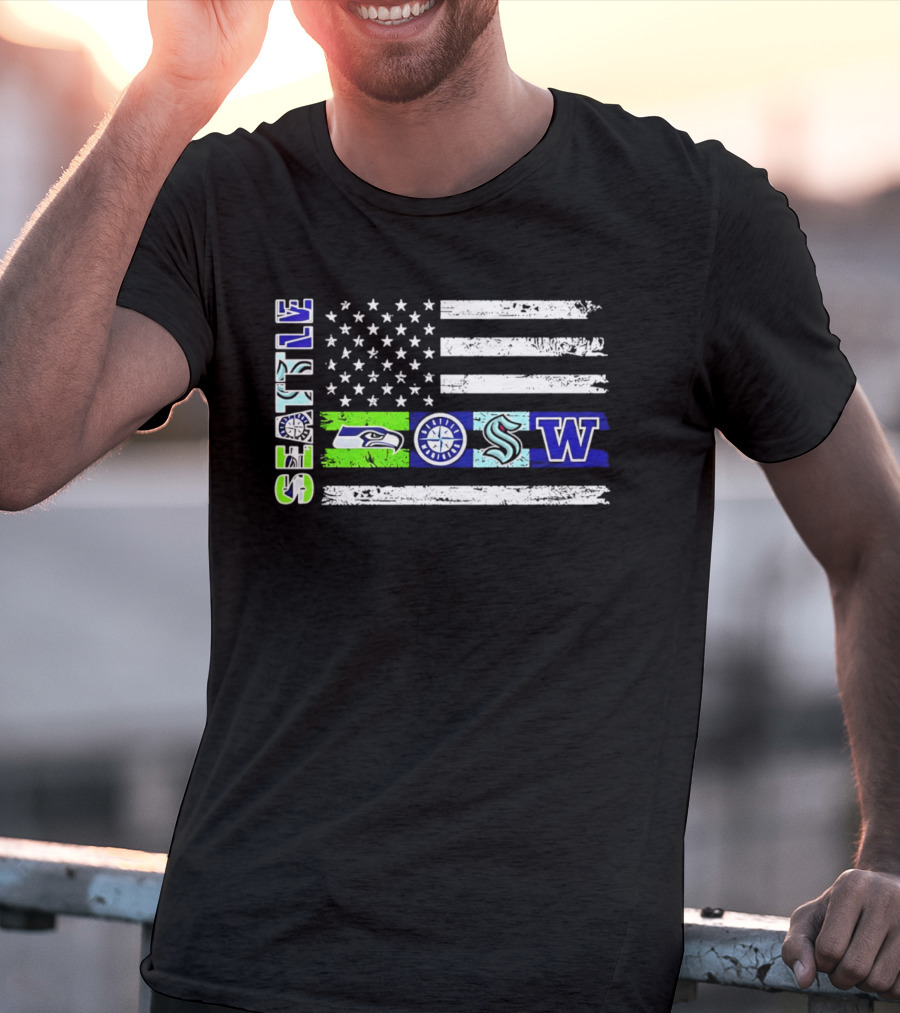 Seattle Seahawks Mariners Kraken Washington Flag T-Shirt
