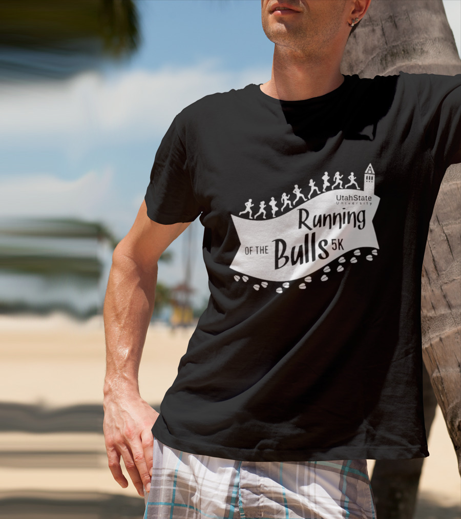Utah State Running Of The Bulls 5K Event With Runners And Tower T-Shirt
