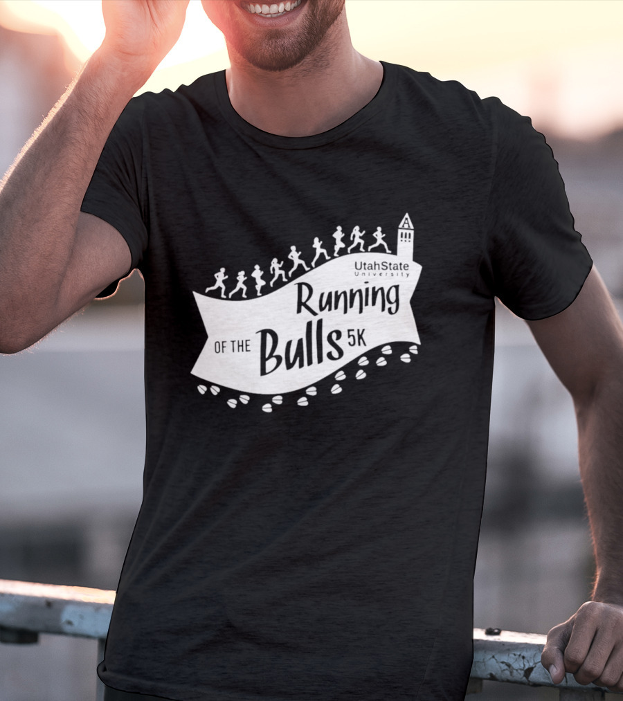 Utah State Running Of The Bulls 5K Event With Runners And Tower T-Shirt