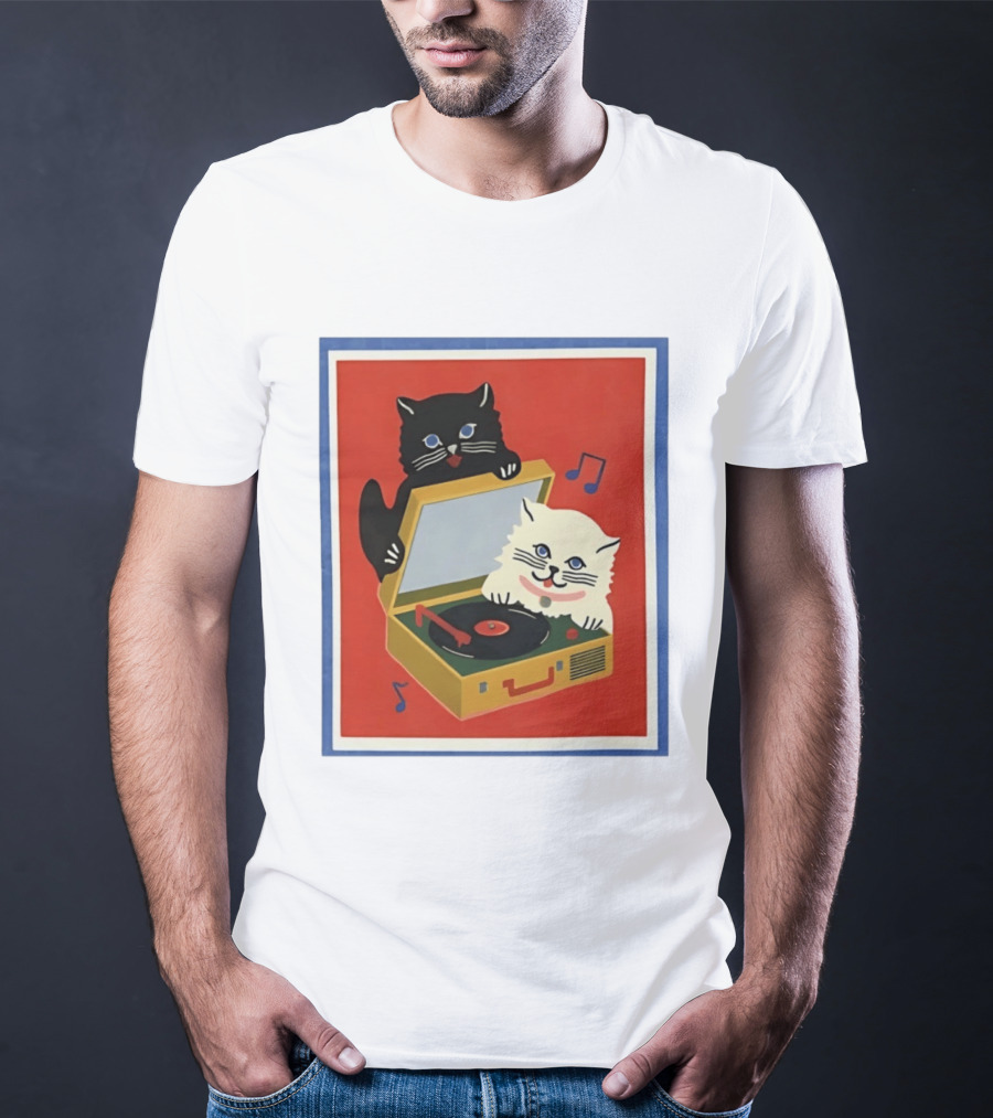 Alley Cats With Record Player And Musical Notes T-Shirt