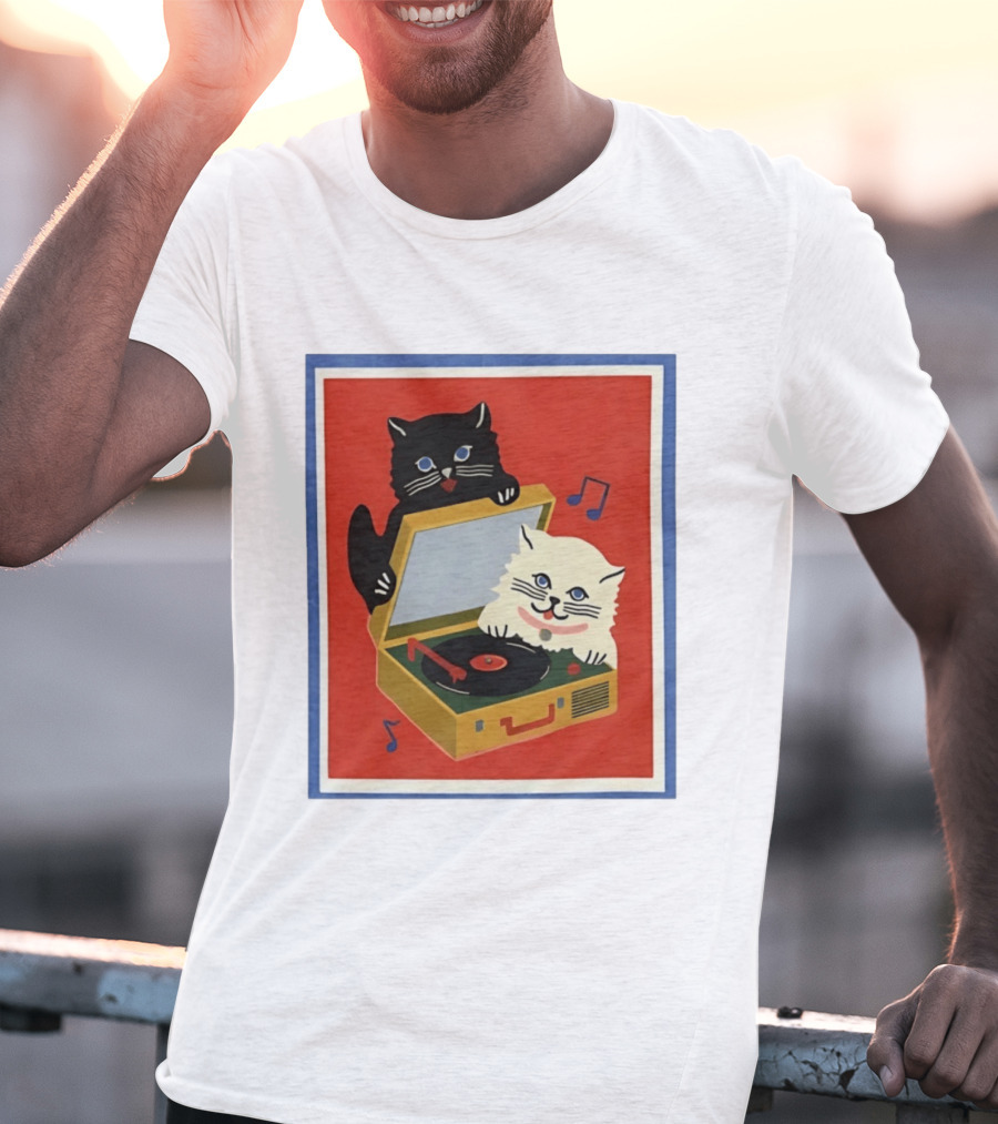 Alley Cats With Record Player And Musical Notes T-Shirt