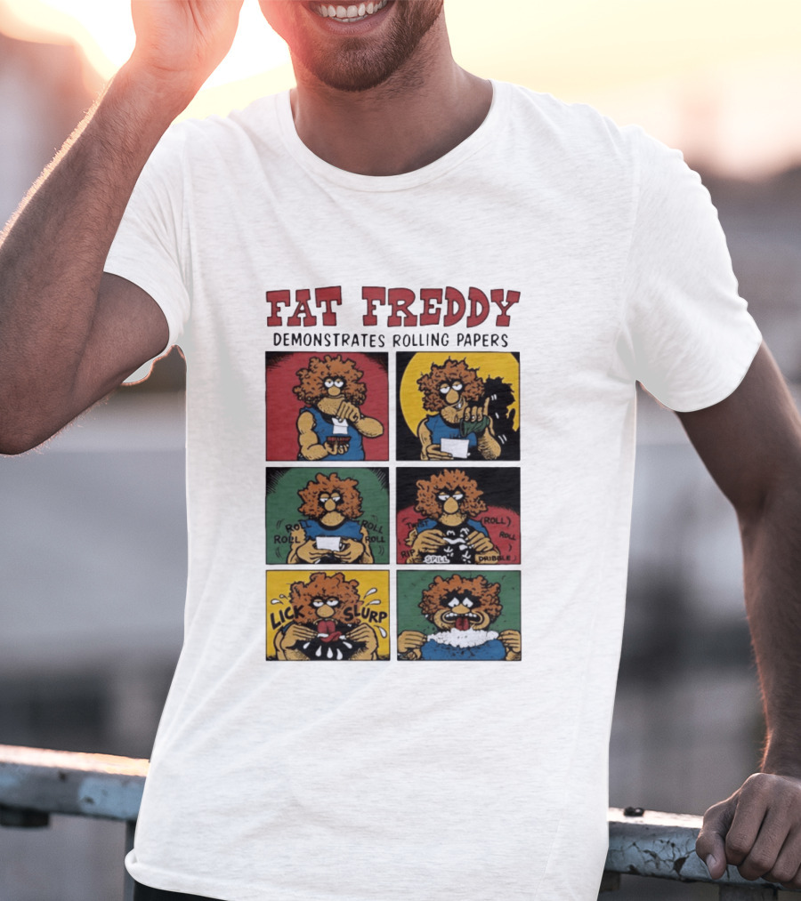 Fabulous Furry Freak Brothers Fat Freddy Rolling Papers Guide Comic Panels T-Shirt