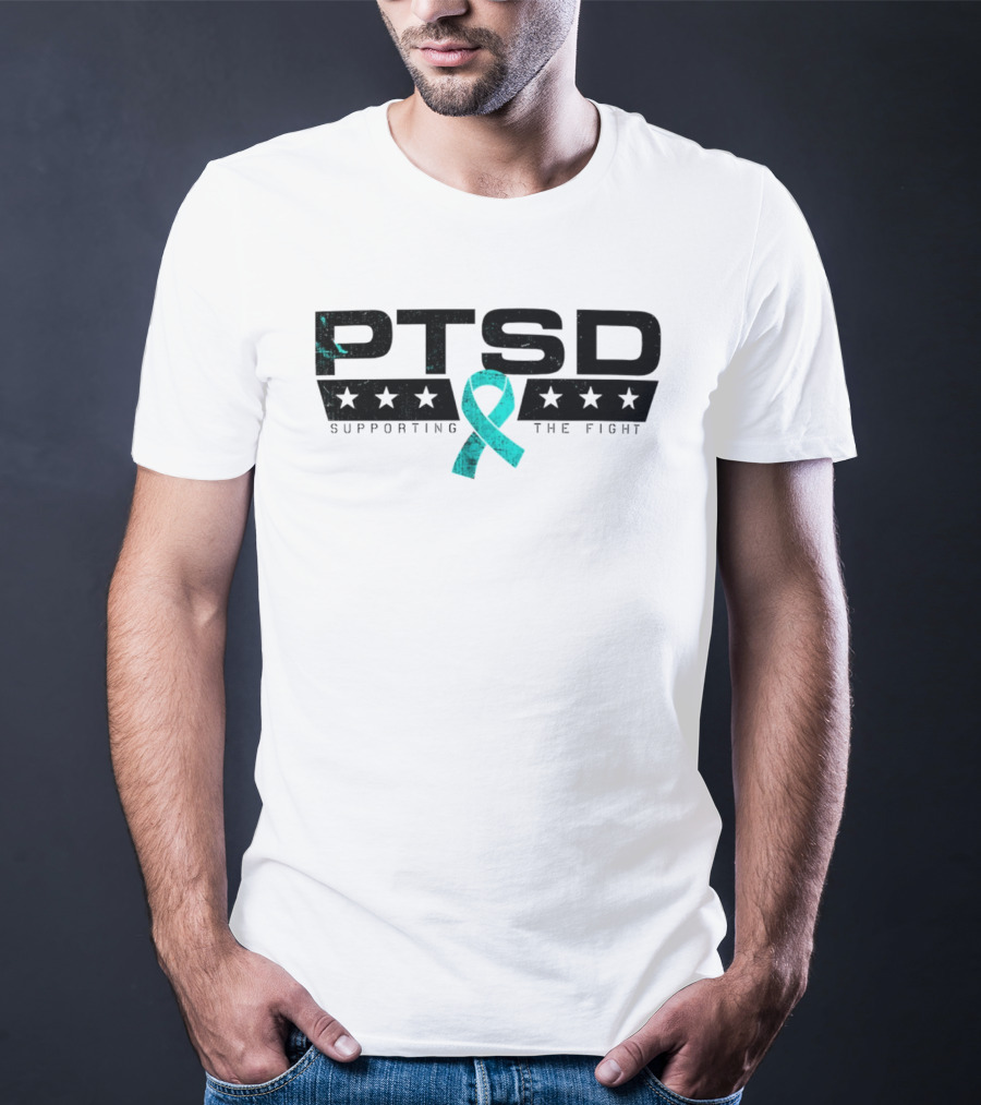 PTSD Supporting The Fight Teal Ribbon Stars T-Shirt