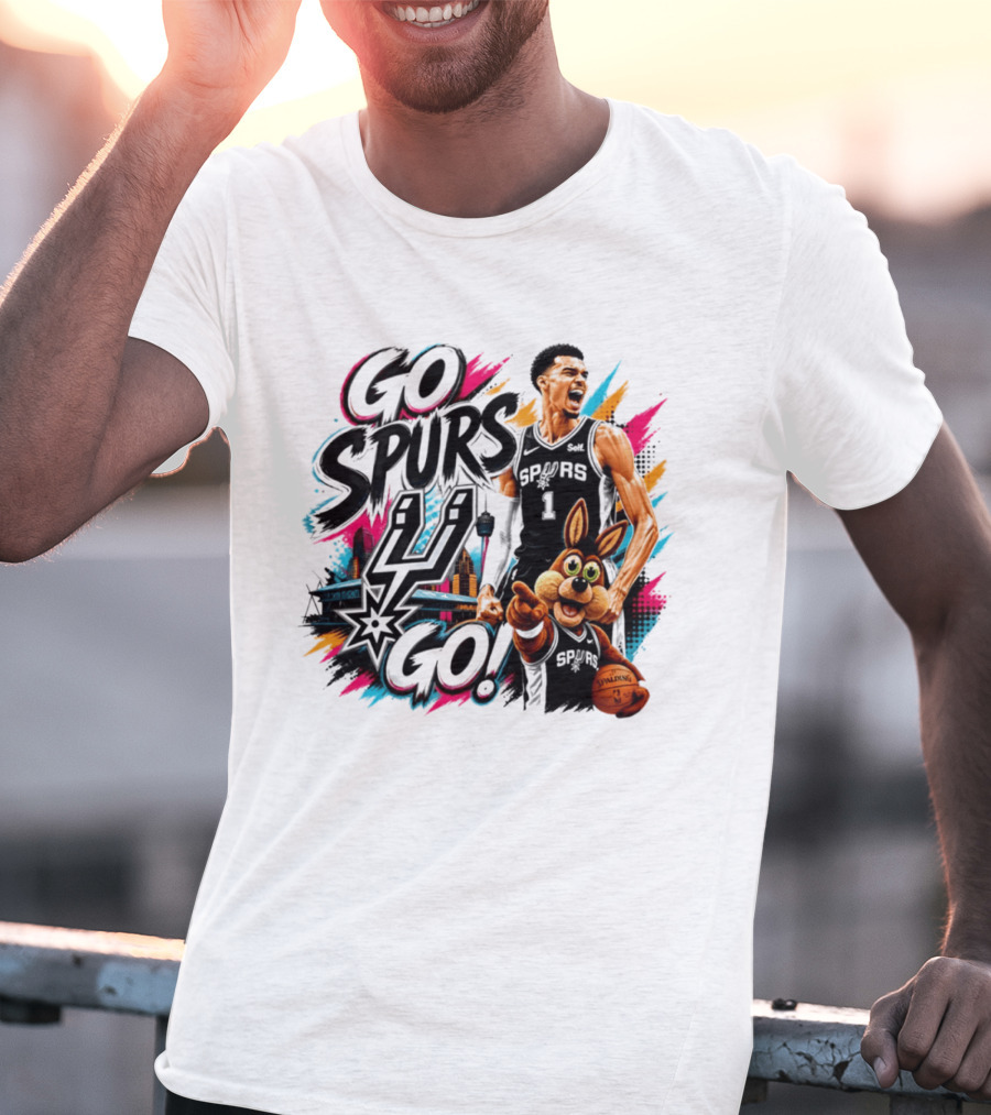 Go Spurs Go San Antonio Spurs Victor Wembanyama City Skyline T-Shirt