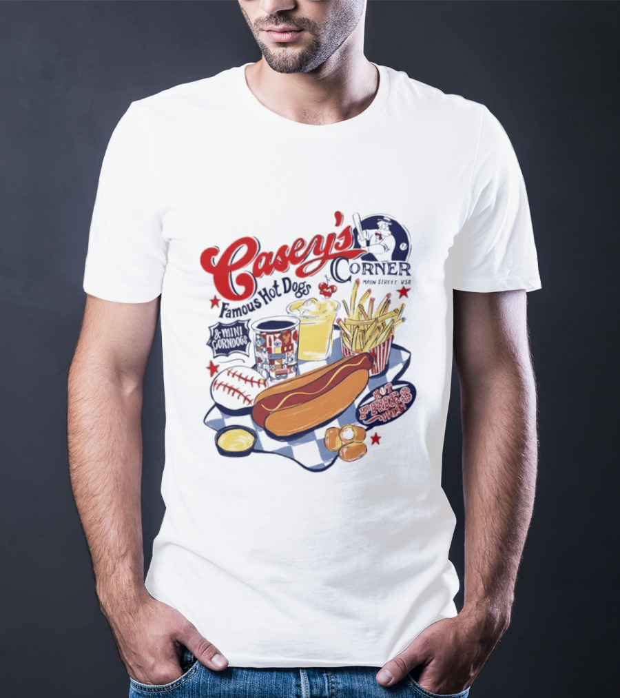 Casey's Corner Famous Hot Dogs Main Street USA Baseball Player Snacks T-Shirt