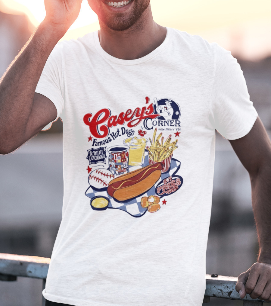 Casey's Corner Famous Hot Dogs Main Street USA Baseball Player Snacks T-Shirt