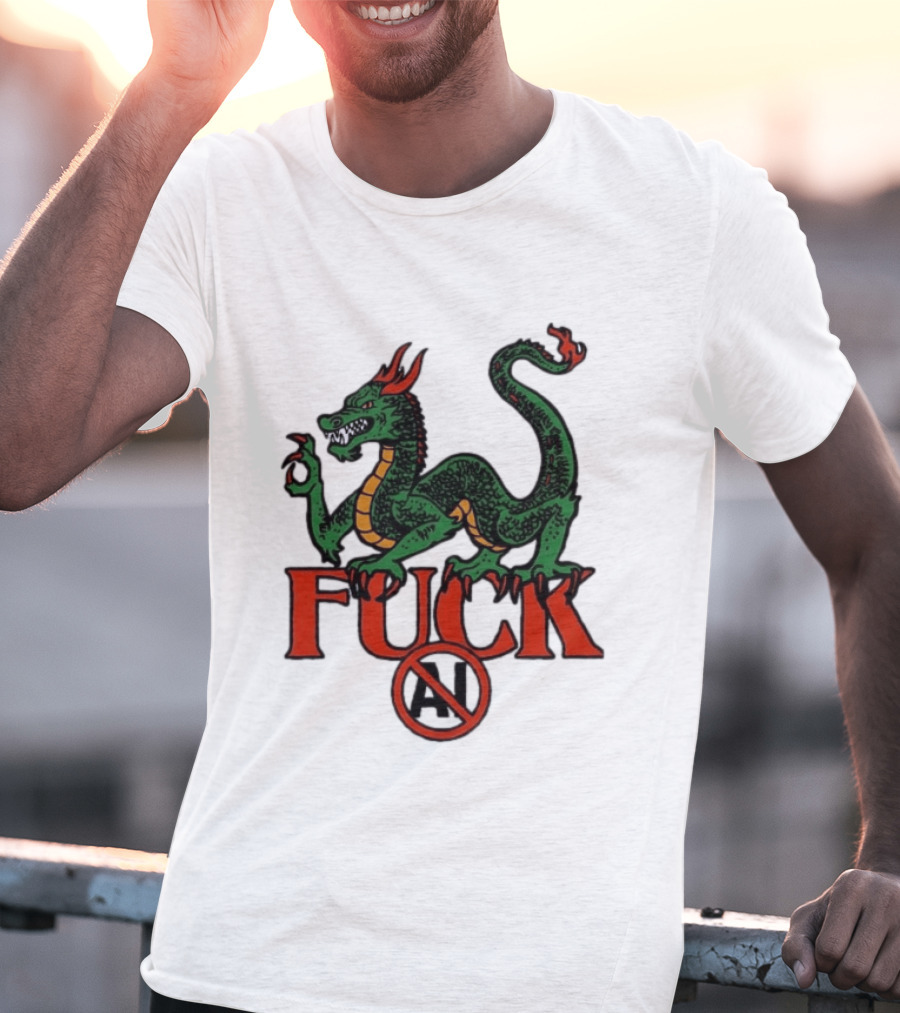 Green Dragon Fuck No AI Symbol With Bold Red T-Shirt