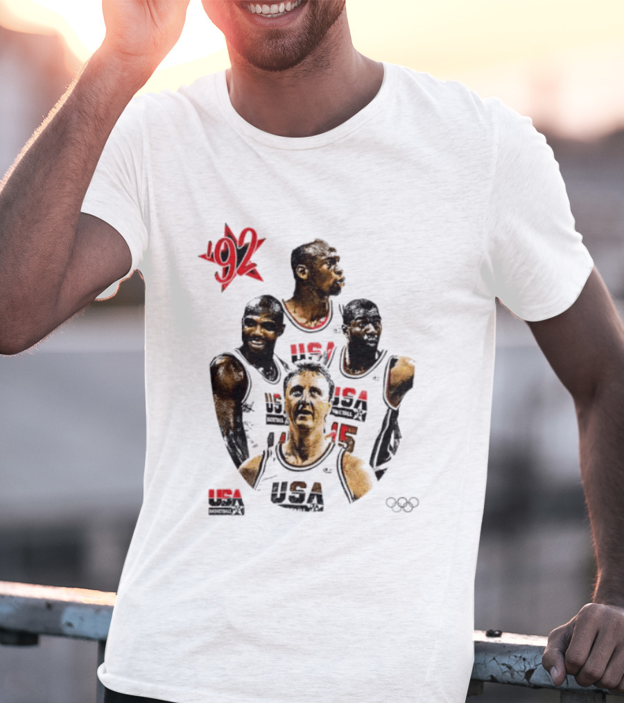 Jordan Charles Barkley Magic Johnson Larry Bird 1992 USA Basketball Dream Team T-Shirt