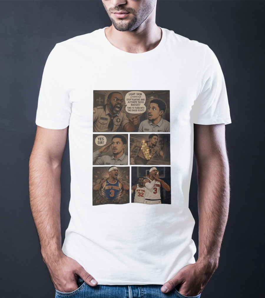 New York Knicks Josh Hart Light Skin Activate Badges Basketball Comic T-Shirt