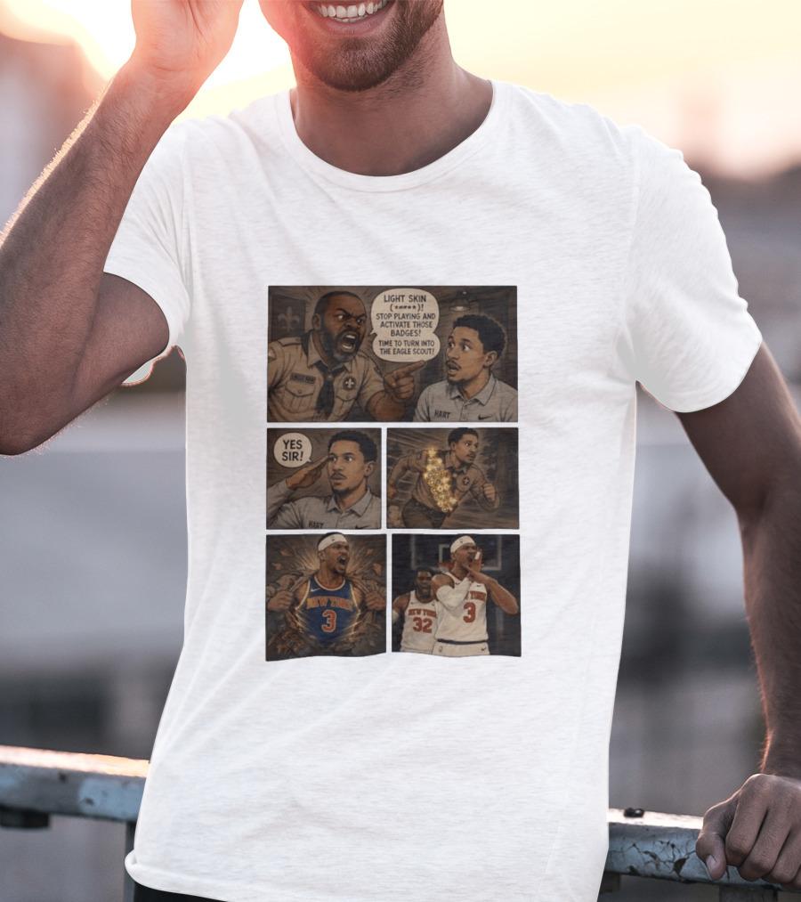 New York Knicks Josh Hart Light Skin Activate Badges Basketball Comic T-Shirt