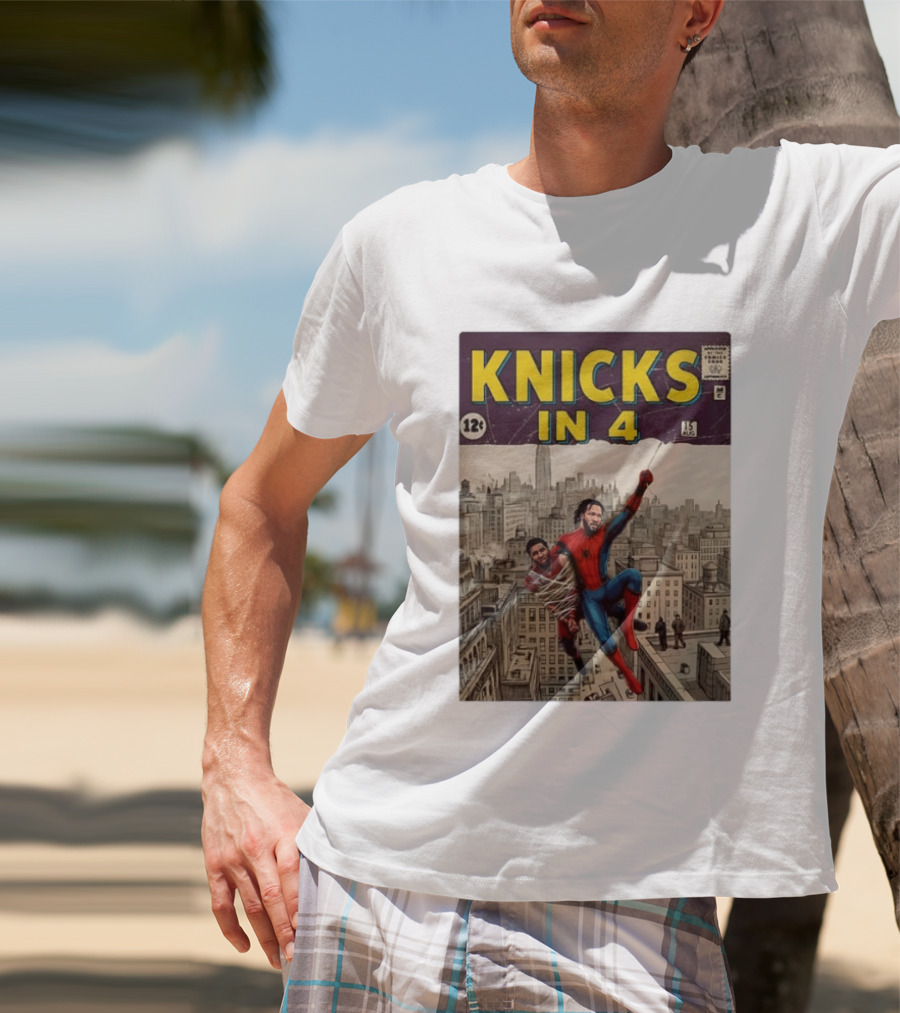 Knicks In 4 Comics Spider Man Derrick Rose Donovan Mitchell Basketball T-Shirt