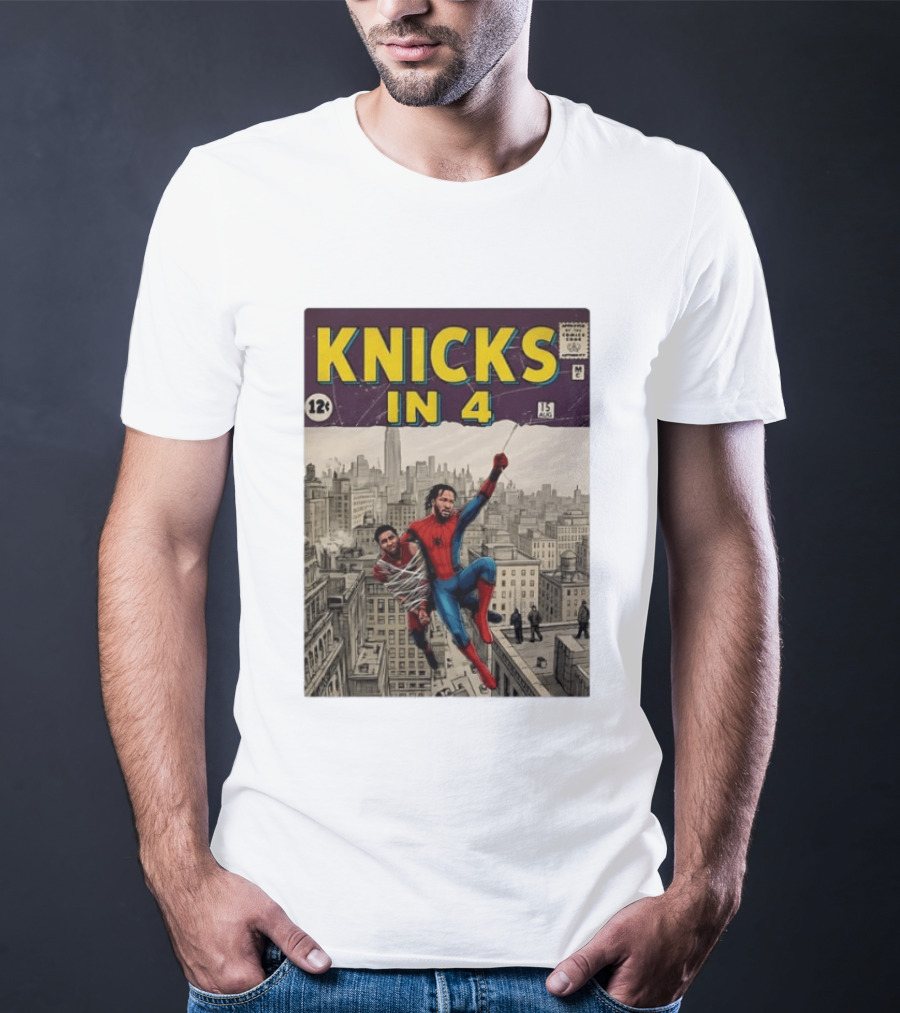 Knicks In 4 Comics Spider Man Derrick Rose Donovan Mitchell Basketball T-Shirt