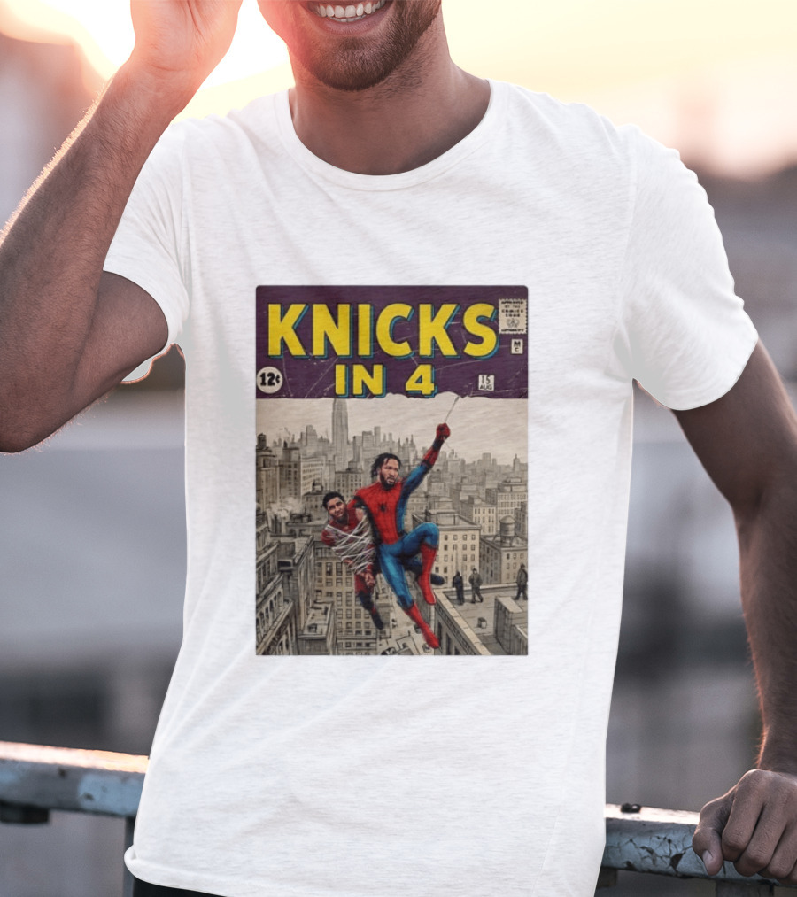 Knicks In 4 Comics Spider Man Derrick Rose Donovan Mitchell Basketball T-Shirt