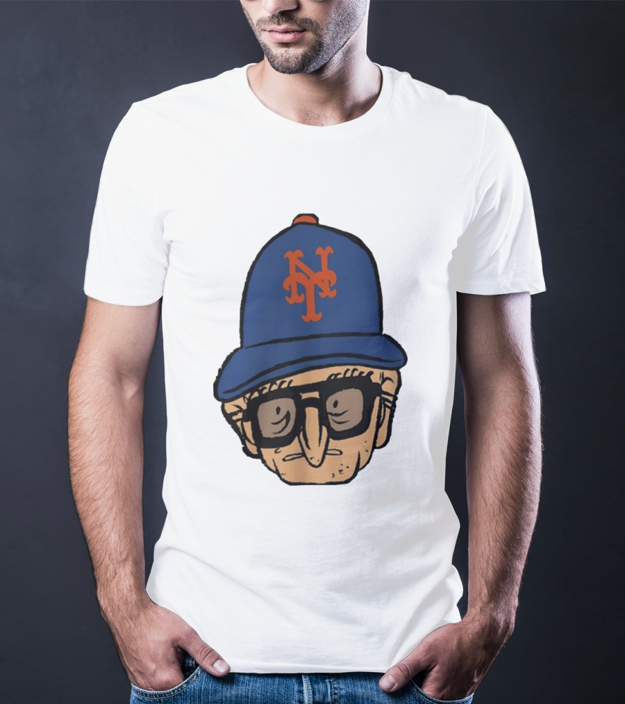 Old Jewish Men Big Head Caricature Mets Cap T-Shirt