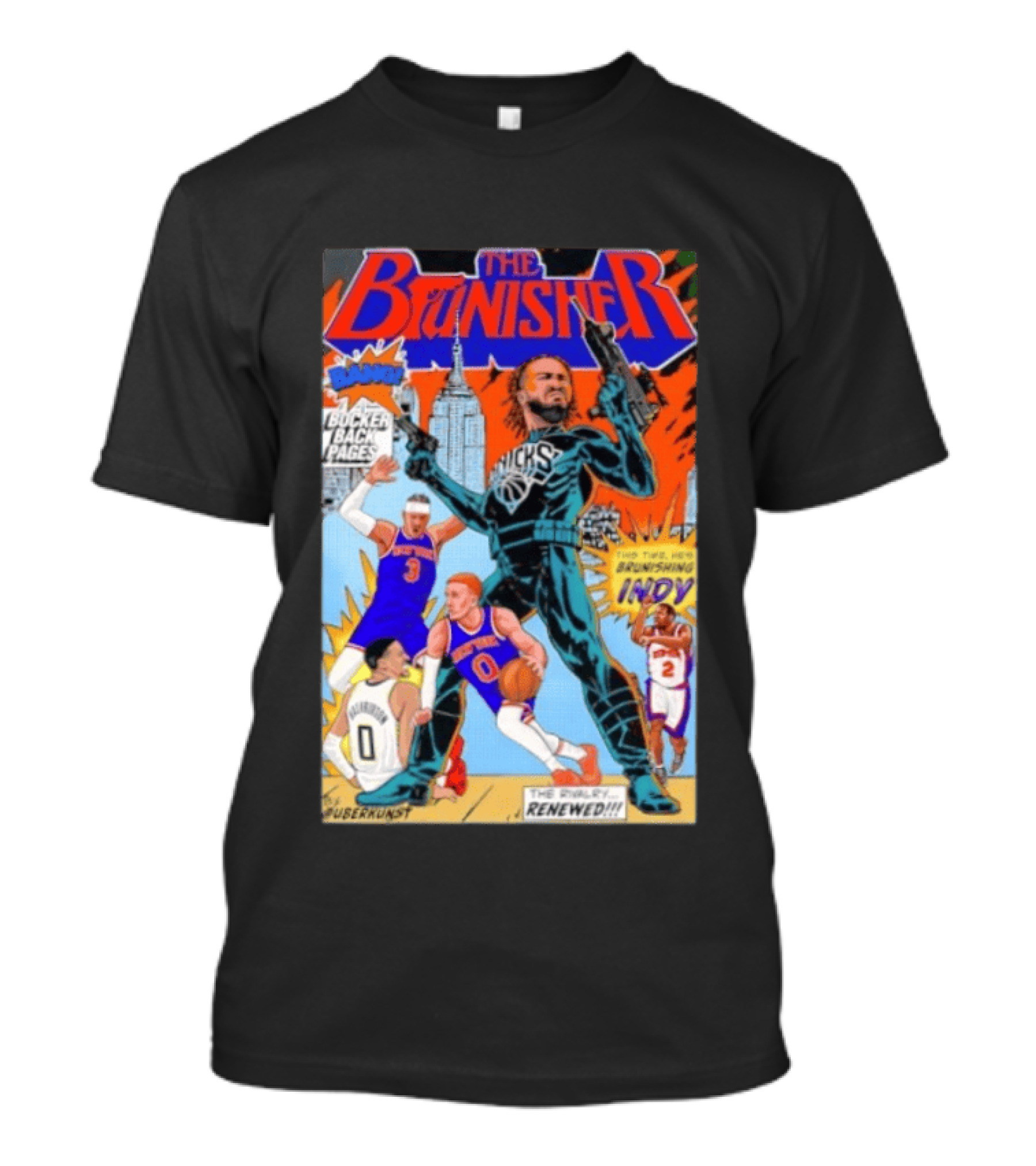 Knicks Comic Crossover The Brunisher Bocker Backpages Featuring Empire State Building T-Shirt