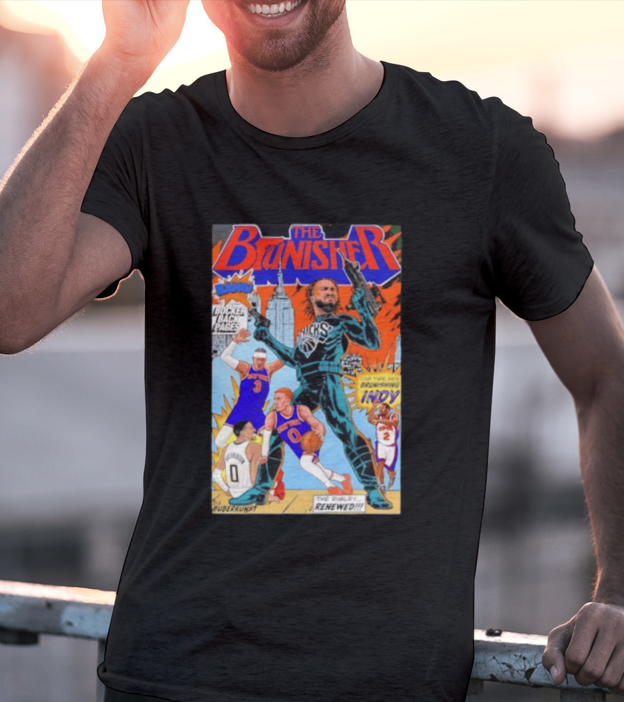 Knicks Comic Crossover The Brunisher Bocker Backpages Featuring Empire State Building T-Shirt