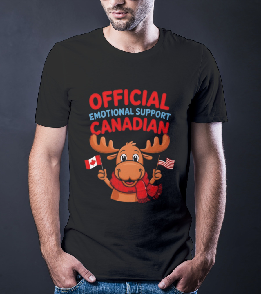 Official Emotional Support Canadian Moose With Canadian And American Flags T-Shirt