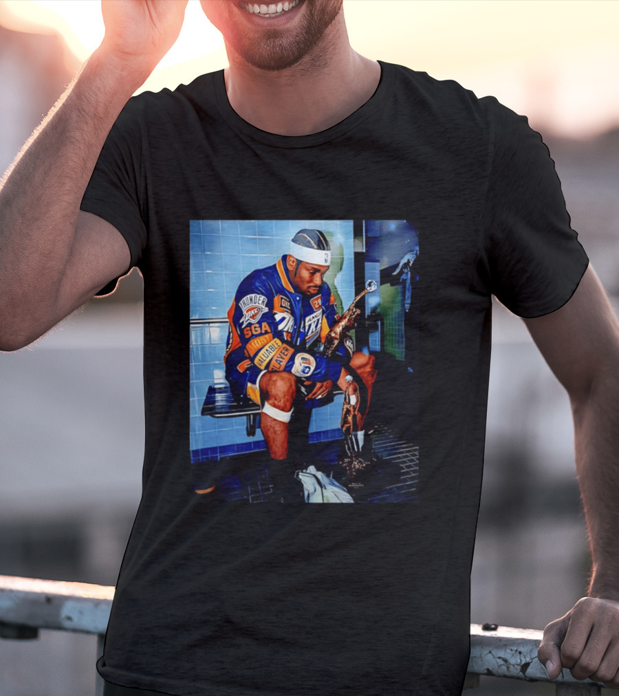 OKC Thunder Shai Gilgeous Alexander Back 2 Back MVP 2026 Locker Room Photo T-Shirt
