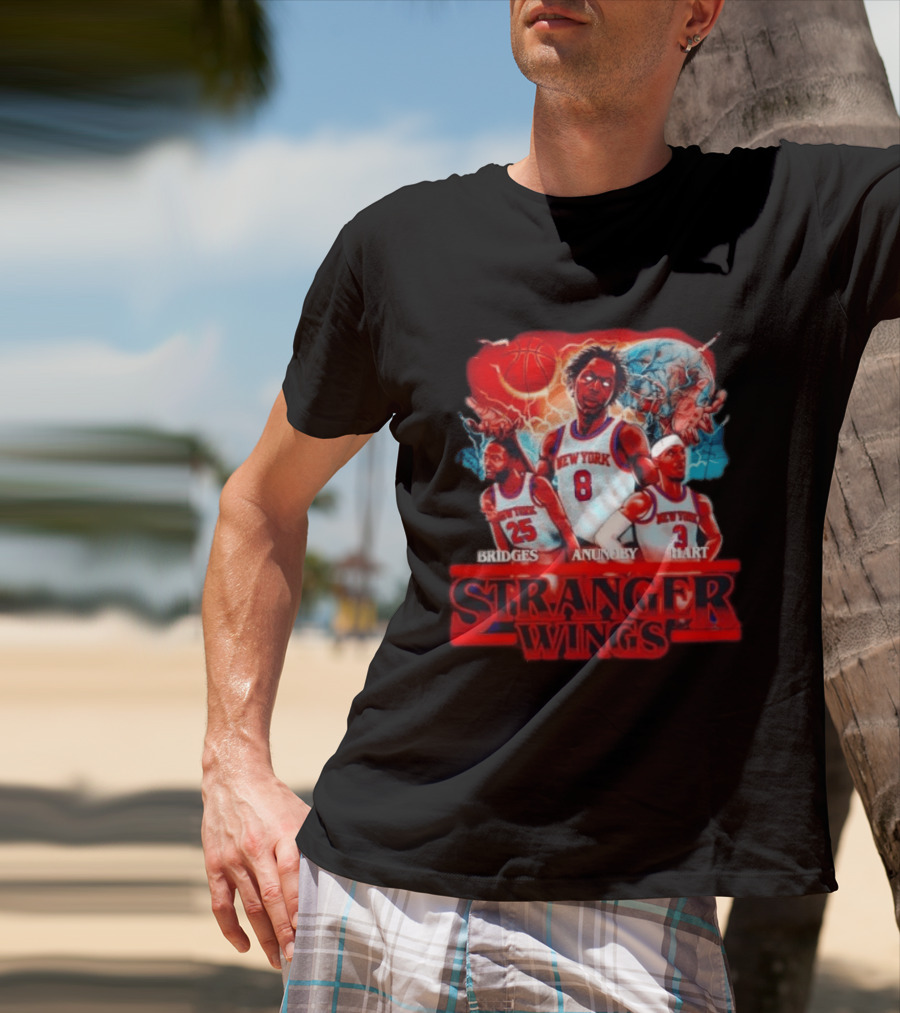 New York Knicks Bridges Anunoby Hart Stranger Wings Stranger Things Basketball T-Shirt