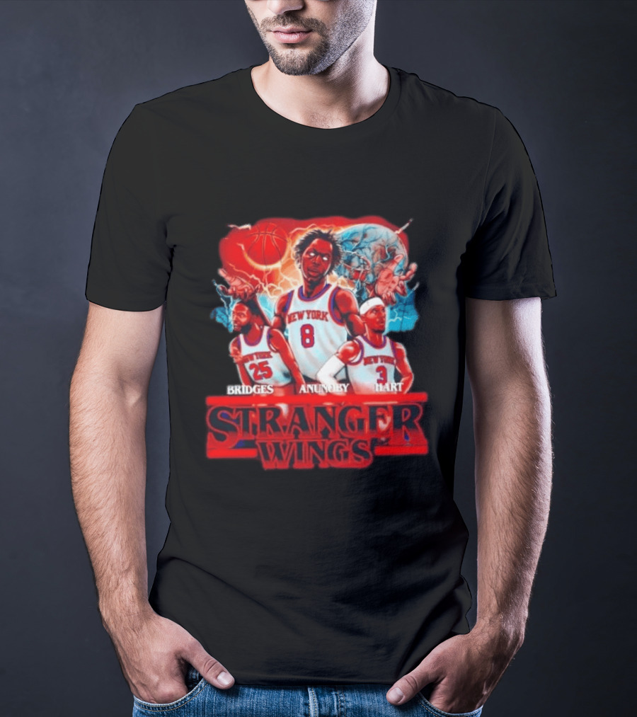 New York Knicks Bridges Anunoby Hart Stranger Wings Stranger Things Basketball T-Shirt