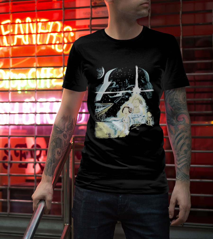 Star Wars Family Guy Princess Leia Lightsaber Spaceship Moon T-Shirt