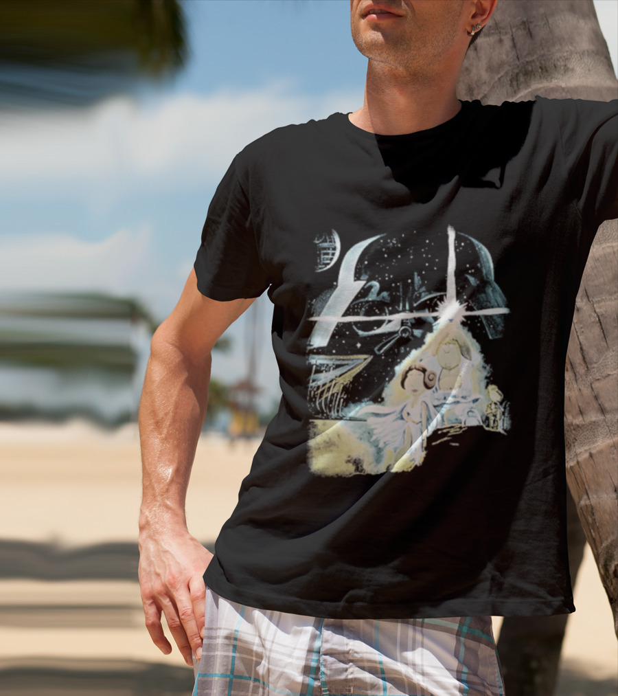Star Wars Family Guy Princess Leia Lightsaber Spaceship Moon T-Shirt