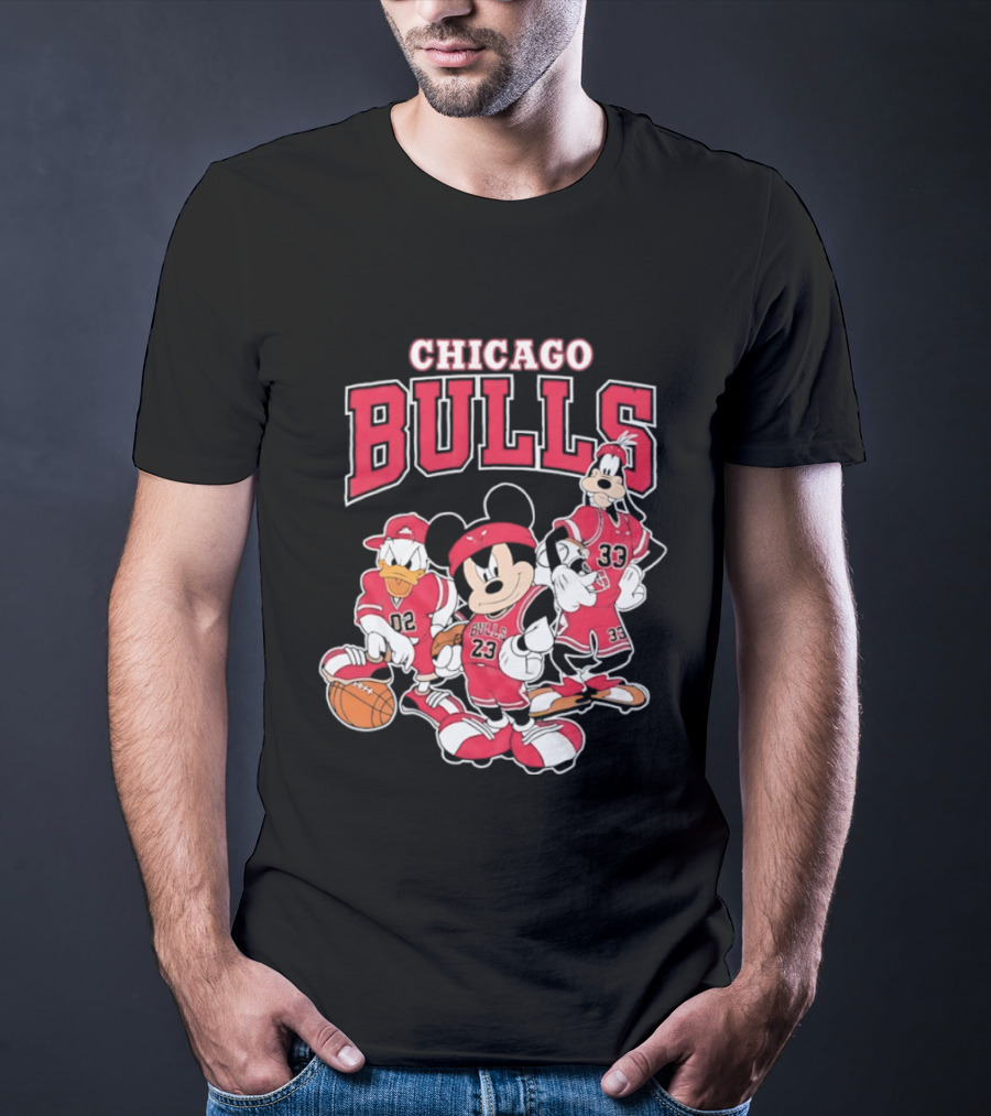 Mickey Mouse Donald Duck Goofy Chicago Bulls Jerseys Basketball T-Shirt
