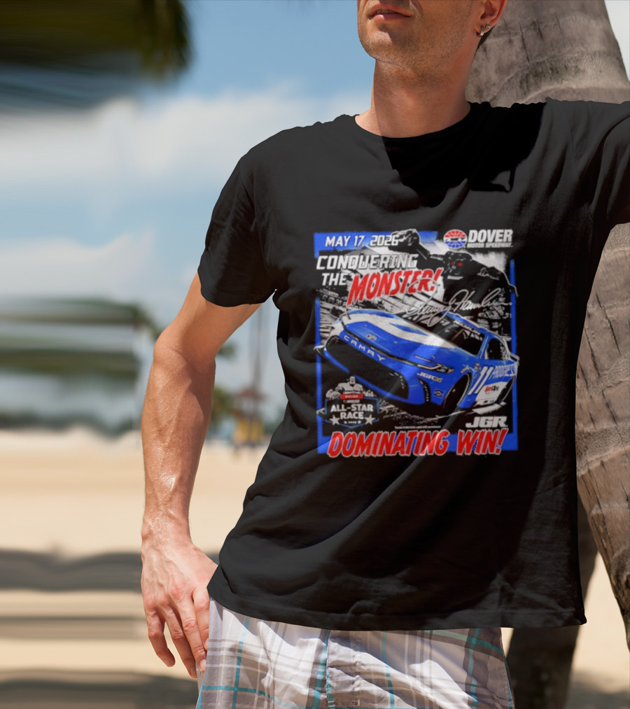 Denny Hamlin May 17 All Star Monster Dominating Win NASCAR Race Autographed T-Shirt