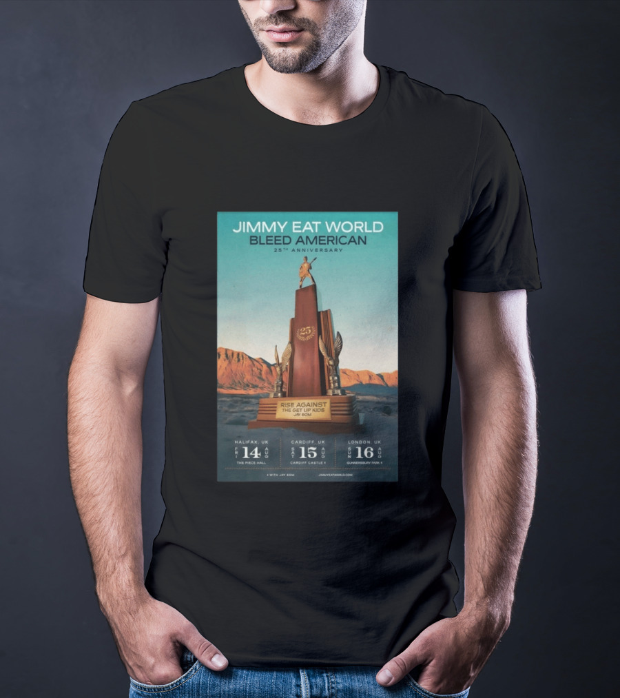 Jimmy Eat World Bleed American 25th Anniversary Aug 14 2026 The Piece Hall Halifax UK With Rise Against The Get Up Kids T-Shirt