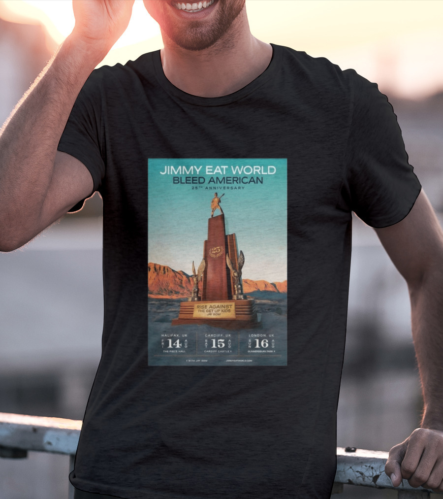 Jimmy Eat World Bleed American 25th Anniversary Aug 14 2026 The Piece Hall Halifax UK With Rise Against The Get Up Kids T-Shirt