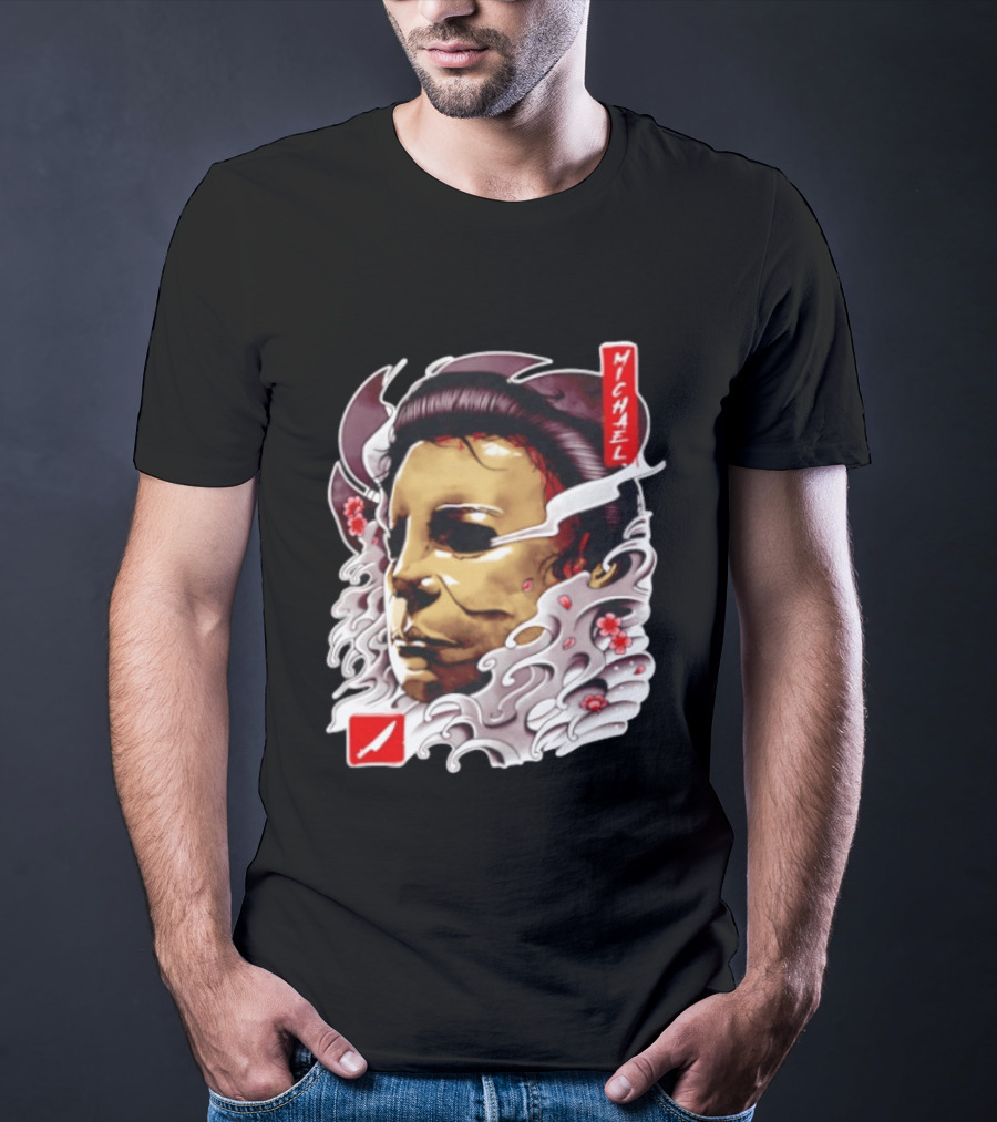 Michael Myers Mask Horror Big Head Art With Red Details T-Shirt