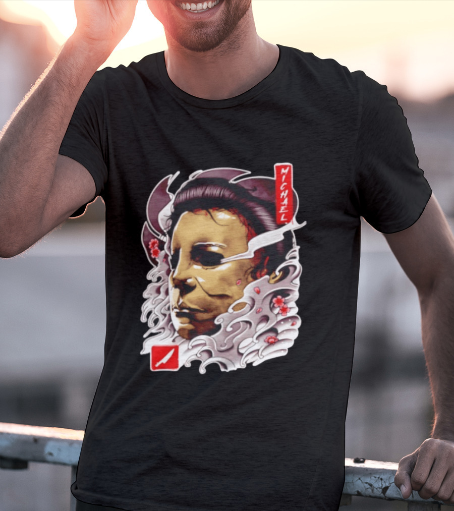 Michael Myers Mask Horror Big Head Art With Red Details T-Shirt