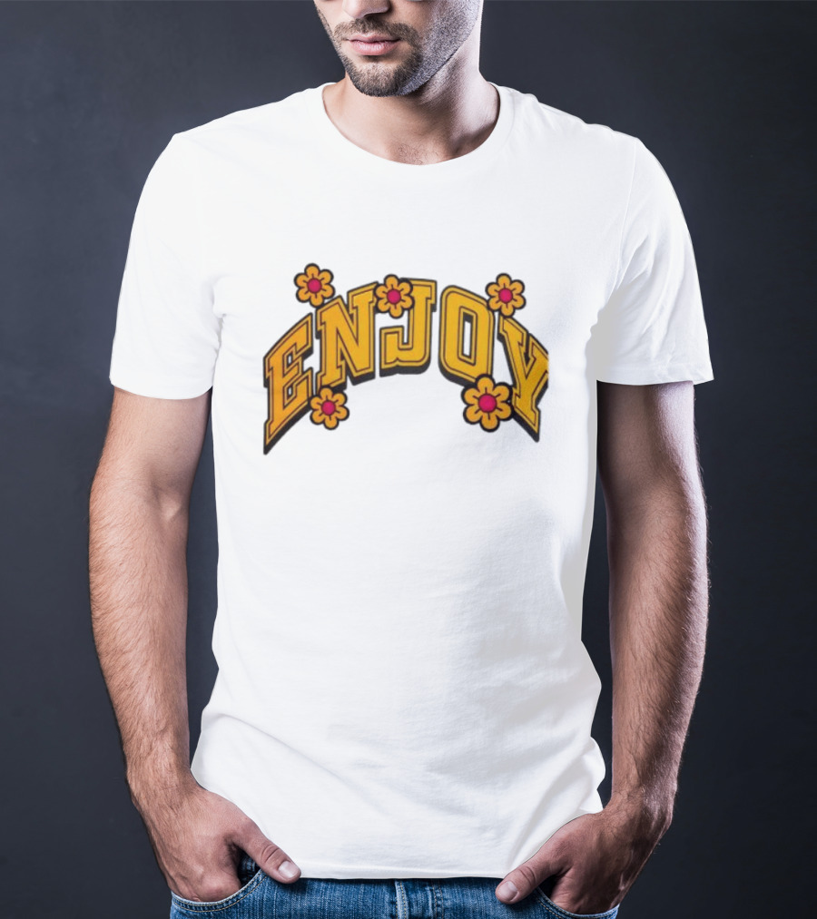 Enjoy Curved Flowers Yellow Font Floral Blossoms T-Shirt