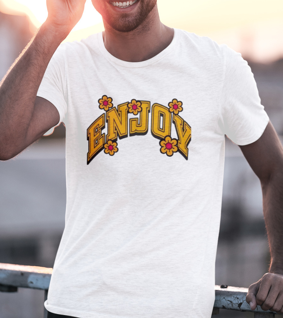 Enjoy Curved Flowers Yellow Font Floral Blossoms T-Shirt
