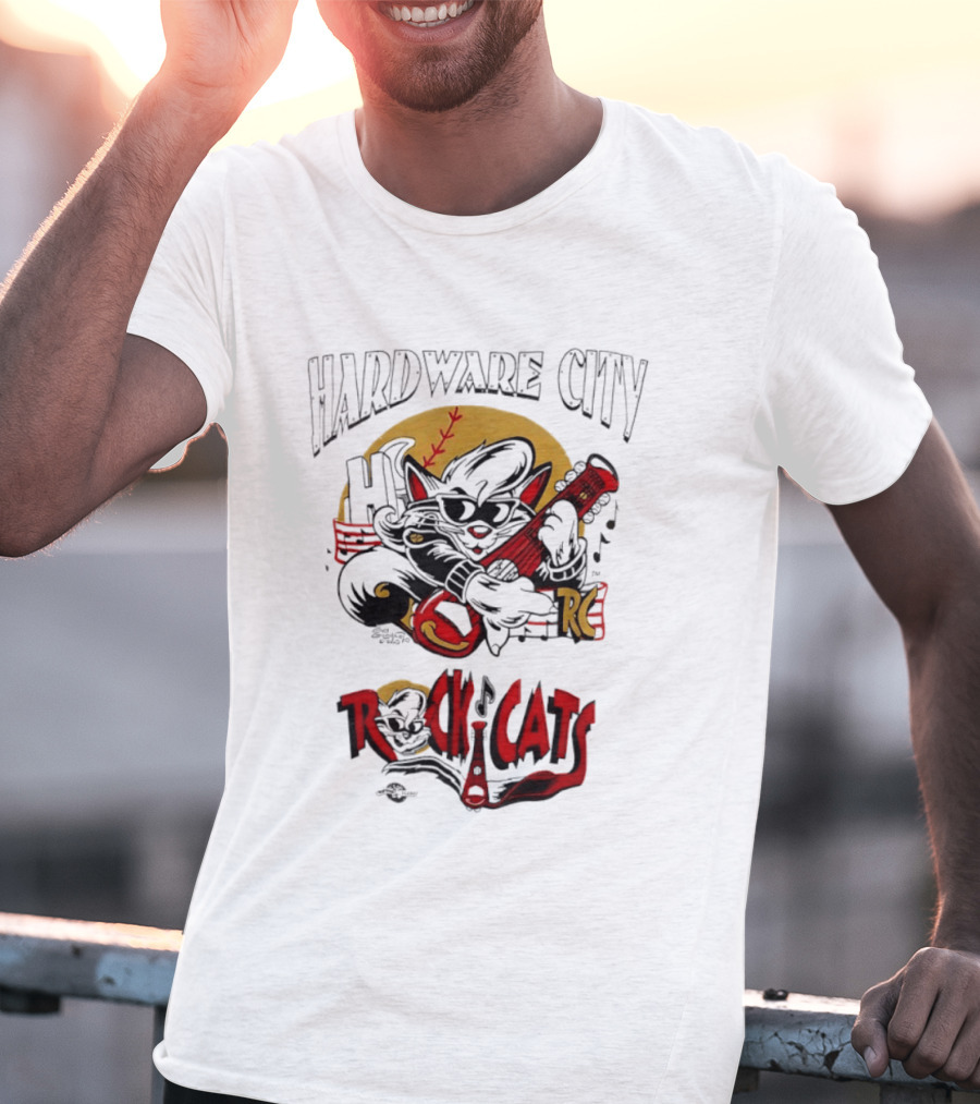 Hardware City Rock Cats Cool Guitar Playing Cat T-Shirt