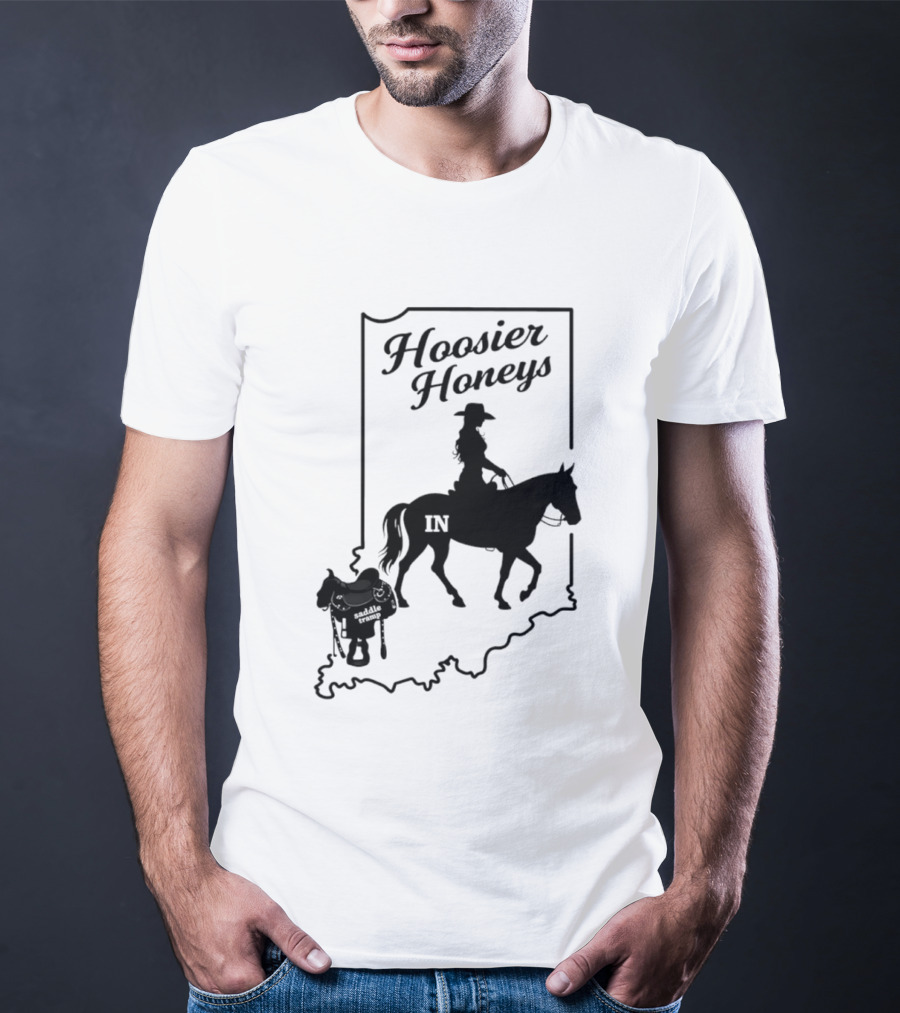 Hoosier Honeys Saddle Tramp Indiana State Map IN Horseback T-Shirt