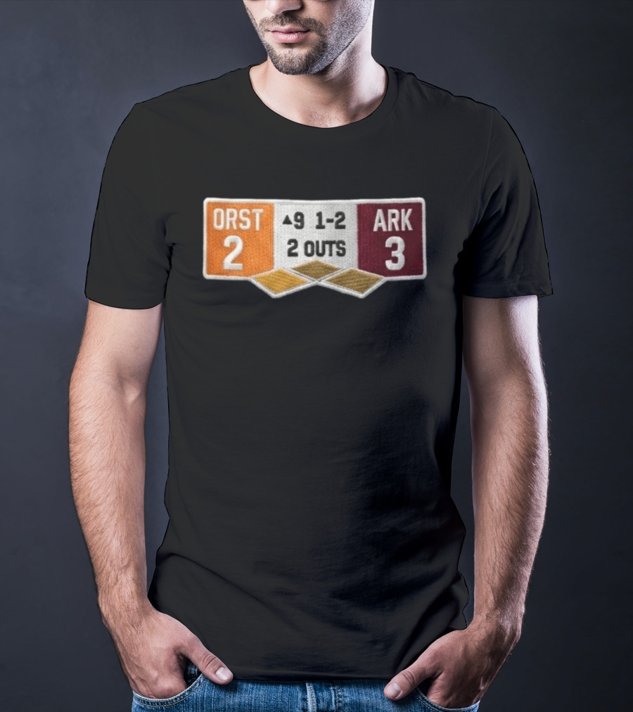 ORST 2 ARK 3 Scoreboard 9 1 2 2 Outs Baseball Patch T-Shirt