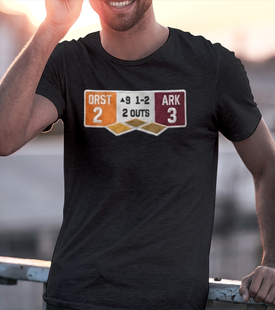 ORST 2 ARK 3 Scoreboard 9 1 2 2 Outs Baseball Patch T-Shirt